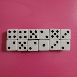 Standard White Dice Set With Black Pips.  Set Of 6. 1/2"  (0499)
